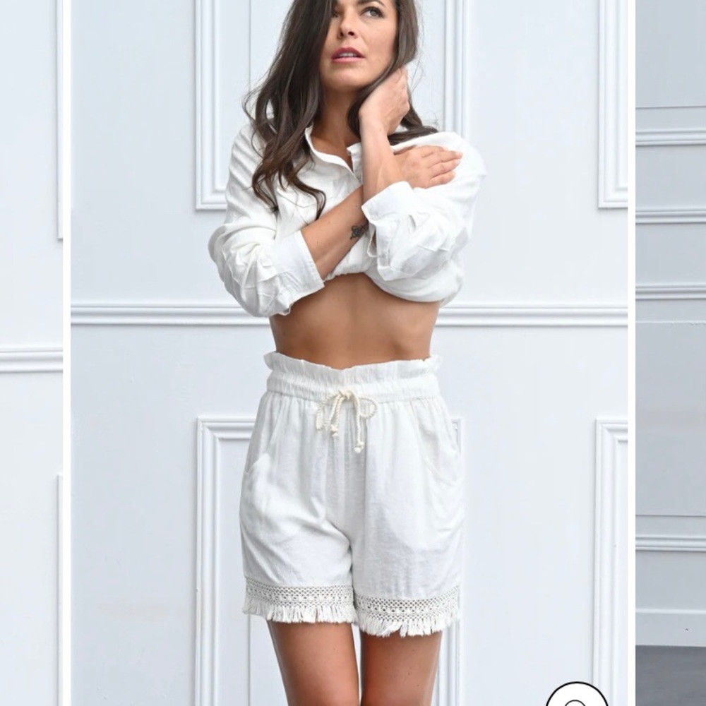 Chicosoleil Cooper Shorts Size XS- white, 100% cotton, handcrafted